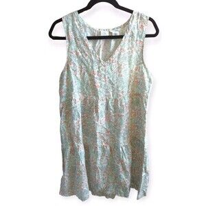 Joie 100% Linen Sleeveless Ditsy Floral Tiered Babydoll leaf print Mini Dress M